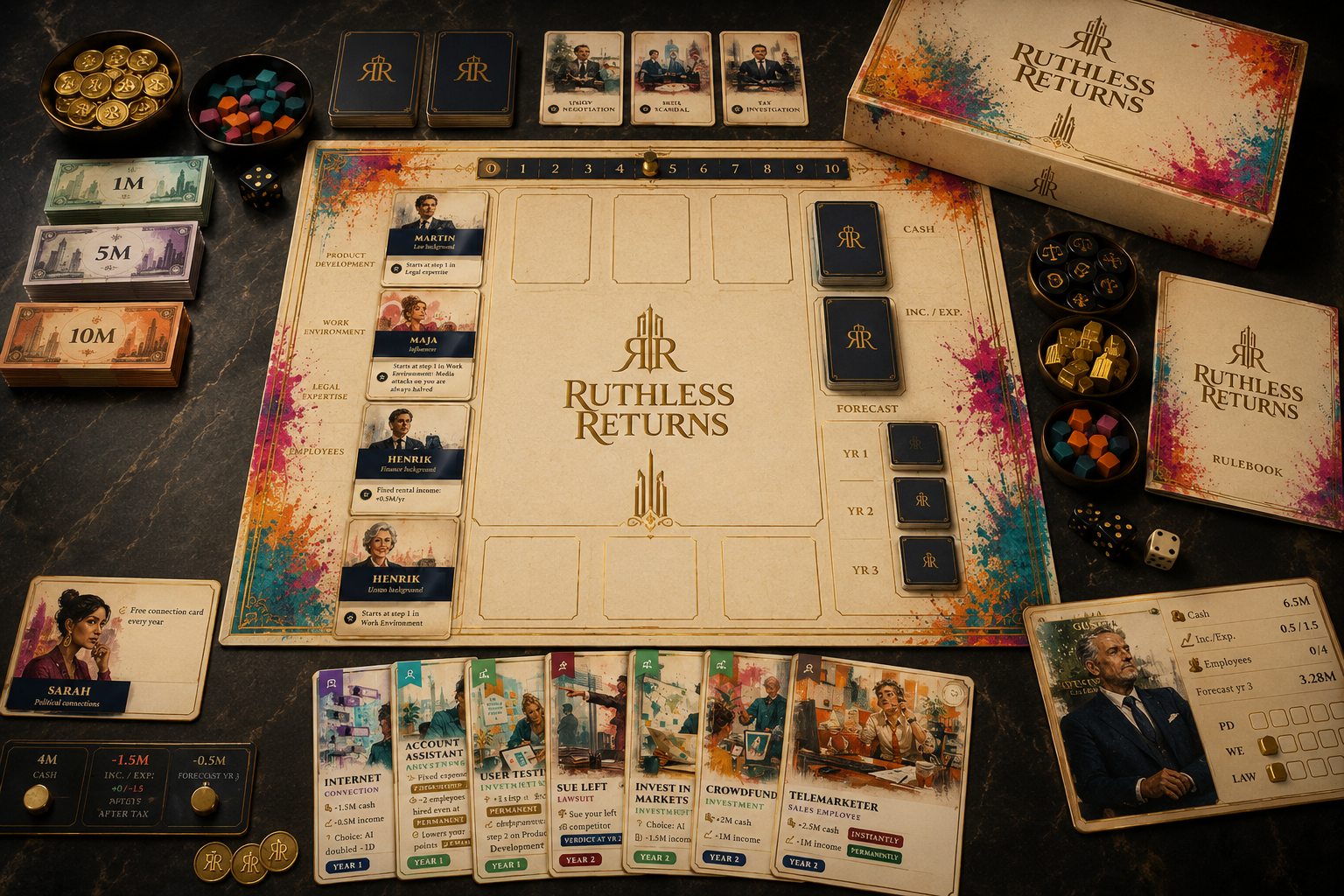 Ruthless Returns board game prototype vision